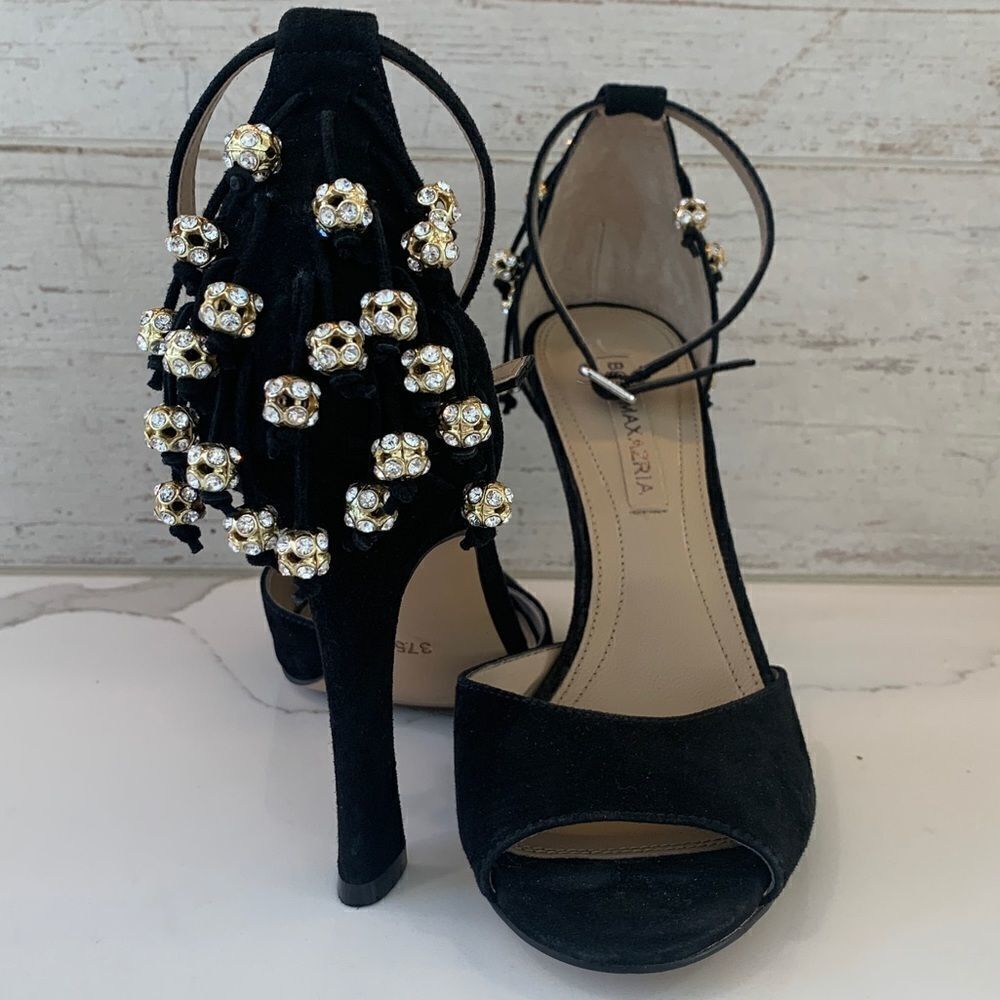 BCBG black strap heels with heel charms